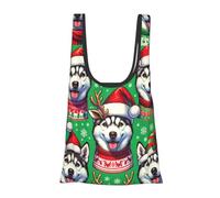 Vortithora Christmas-Siberian-Huskies-Snowflakes Reusable Foldable Shopping Bag, Portable Grocery Bag For Daily Use