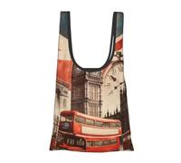 Vortithora Collage-Icons-Of-London Reusable Foldable Shopping Bag, Portable Grocery Bag For Daily Use