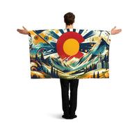 Vortithora Colorado-Sun-Watercolor-Splash Flag Cape With Sleeves For Adults, Polyester Wearable Flag Cloak, Lightweight Sports Fan Cape For Game Day, Bar Parties And Street Celebrations