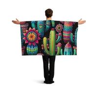 Vortithora Colorful-Cactus-Pattern Flag Cape With Sleeves For Adults, Polyester Wearable Flag Cloak, Lightweight Sports Fan Cape For Game Day, Bar Parties And Street Celebrations