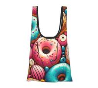 Vortithora Colorful-Donut-Chocolate Reusable Foldable Shopping Bag, Portable Grocery Bag For Daily Use