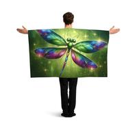 Vortithora Colorful-Jewel-Dragonfly Flag Cape With Sleeves For Adults, Polyester Wearable Flag Cloak, Lightweight Sports Fan Cape For Game Day, Bar Parties And Street Celebrations