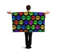 Vortithora Colorful Peace Pattern Flag Cape With Sleeves For Adults, Polyester Wearable Flag Cloak, Lightweight Sports Fan Cape For Game Day, Bar Parties And Street Celebrations