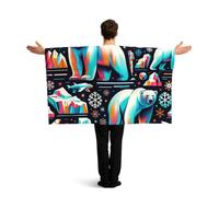 Vortithora Colorful-Polar-Bear-Snowflake Flag Cape With Sleeves For Adults, Polyester Wearable Flag Cloak, Lightweight Sports Fan Cape For Game Day, Bar Parties And Street Celebrations