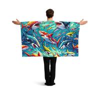 Vortithora Colorful-Sharks-Pattern Flag Cape With Sleeves For Adults, Polyester Wearable Flag Cloak, Lightweight Sports Fan Cape For Game Day, Bar Parties And Street Celebrations