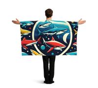 Vortithora Colorful-Sharks-Sea Flag Cape With Sleeves For Adults, Polyester Wearable Flag Cloak, Lightweight Sports Fan Cape For Game Day, Bar Parties And Street Celebrations