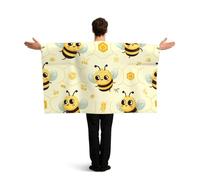 Vortithora Cute-Cartoon-Bee-Honeycomb Flag Cape With Sleeves For Adults, Polyester Wearable Flag Cloak, Lightweight Sports Fan Cape For Game Day, Bar Parties And Street Celebrations