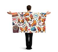Vortithora Cute-Corgi-Kawaii Flag Cape With Sleeves For Adults, Polyester Wearable Flag Cloak, Lightweight Sports Fan Cape For Game Day, Bar Parties And Street Celebrations