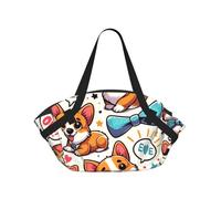 Vortithora Cute-Corgi-Kawaii Foldable Round Picnic Blanket Tote Bag, Portable Camping Mat With Handles And Inner Pockets, Water-Resistant Outdoor Beach Blanket For Picnic, Park, Camping