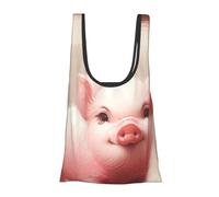 Vortithora Cute-Little-Piggy Reusable Foldable Shopping Bag, Portable Grocery Bag For Daily Use