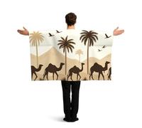 Vortithora Desert-Palm-Trees-Camels Flag Cape With Sleeves For Adults, Polyester Wearable Flag Cloak, Lightweight Sports Fan Cape For Game Day, Bar Parties And Street Celebrations