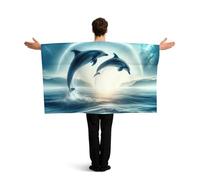 Vortithora Dolphins-Leaping-Ocean Flag Cape With Sleeves For Adults, Polyester Wearable Flag Cloak, Lightweight Sports Fan Cape For Game Day, Bar Parties And Street Celebrations