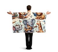 Vortithora Elephant-Giraffe-Music-Party Flag Cape With Sleeves For Adults, Polyester Wearable Flag Cloak, Lightweight Sports Fan Cape For Game Day, Bar Parties And Street Celebrations