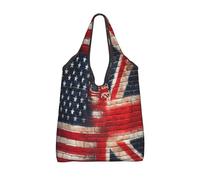 Vortithora Foldable American-British-Flag-Wall Reusable Grocery Shopping Bag, Waterproof Shopping Tote