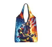 Vortithora Foldable American-Flag-Firefighter-Axe Reusable Grocery Shopping Bag, Waterproof Shopping Tote