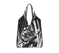 Vortithora Foldable American-Flag-Firefighter Reusable Grocery Shopping Bag, Waterproof Shopping Tote