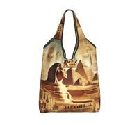Vortithora Foldable Ancient-Egyptian-Sphinx-Pyramids Reusable Grocery Shopping Bag, Waterproof Shopping Tote