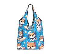 Vortithora Foldable Astronaut-Shiba-In-Space Reusable Grocery Shopping Bag, Waterproof Shopping Tote
