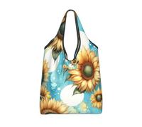 Vortithora Foldable Bright-Watercolor-Sunflowers Reusable Grocery Shopping Bag, Waterproof Shopping Tote