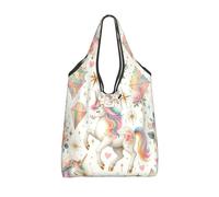 Vortithora Foldable Cartoon-Horse-Rose-Stars Reusable Grocery Shopping Bag, Waterproof Shopping Tote
