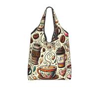 Vortithora Foldable Coffee-Latte-Enjoy-Time Reusable Grocery Shopping Bag, Waterproof Shopping Tote
