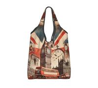 Vortithora Foldable Collage-Icons-Of-London Reusable Grocery Shopping Bag, Waterproof Shopping Tote