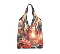 Vortithora Foldable Collage-Vintage-Of-London Reusable Grocery Shopping Bag, Waterproof Shopping Tote