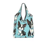 Vortithora Foldable Cute-Boston-Terrier-Friend Reusable Grocery Shopping Bag, Waterproof Shopping Tote