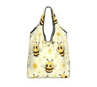 Vortithora Foldable Cute-Cartoon-Bee-Honeycomb Reusable Grocery Shopping Bag, Waterproof Shopping Tote