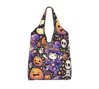 Vortithora Foldable Cute-Halloween-Witches-Pumpkins Reusable Grocery Shopping Bag, Waterproof Shopping Tote