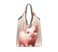 Vortithora Foldable Cute-Little-Piggy Reusable Grocery Shopping Bag, Waterproof Shopping Tote