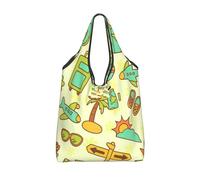 Vortithora Foldable Cute Tourism Icons Reusable Grocery Shopping Bag, Waterproof Shopping Tote