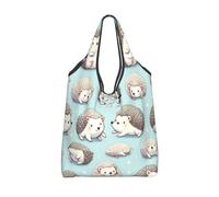 Vortithora Foldable Cute-Watercolor-Hedgehogs Reusable Grocery Shopping Bag, Waterproof Shopping Tote