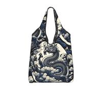Vortithora Foldable Dragons-Power-Asian-Cluture Reusable Grocery Shopping Bag, Waterproof Shopping Tote