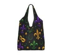 Vortithora Foldable Fat Tuesday Fleur-De-Lis Reusable Grocery Shopping Bag, Waterproof Shopping Tote
