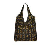 Vortithora Foldable Golden Mahjong Vintage Black Reusable Grocery Shopping Bag, Waterproof Shopping Tote