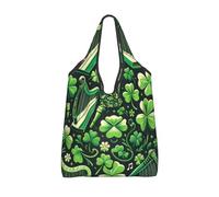 Vortithora Foldable Irish-Harps-Shamrocks Reusable Grocery Shopping Bag, Waterproof Shopping Tote