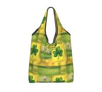 Vortithora Foldable Irish St Patrick Shamrock Reusable Grocery Shopping Bag, Waterproof Shopping Tote
