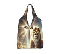 Vortithora Foldable Jesus-Lion-Cross Reusable Grocery Shopping Bag, Waterproof Shopping Tote