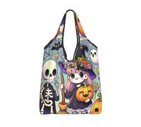 Vortithora Foldable Kawaii-Halloween-Witches-Pumpkins Reusable Grocery Shopping Bag, Waterproof Shopping Tote