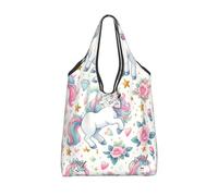 Vortithora Foldable Kawaii-Horse-Twinkling-Stars Reusable Grocery Shopping Bag, Waterproof Shopping Tote