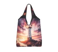 Vortithora Foldable Lighthouse-Sunset-Ocean-Sea Reusable Grocery Shopping Bag, Waterproof Shopping Tote