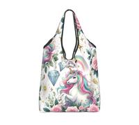 Vortithora Foldable Magical-Horse-Roses-Stars Reusable Grocery Shopping Bag, Waterproof Shopping Tote