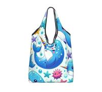 Vortithora Foldable Narwhal-Animal-Of-Sea Reusable Grocery Shopping Bag, Waterproof Shopping Tote