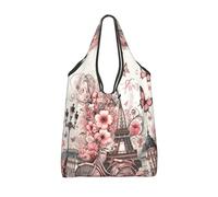 Vortithora Foldable Paris-Eiffel-Tower-Buttefly Reusable Grocery Shopping Bag, Waterproof Shopping Tote