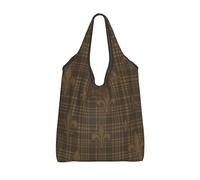Vortithora Foldable Plaid Fleur-De-Lis Pattern Reusable Grocery Shopping Bag, Waterproof Shopping Tote