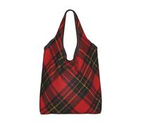Vortithora Foldable Red Tartan Plaid Reusable Grocery Shopping Bag, Waterproof Shopping Tote