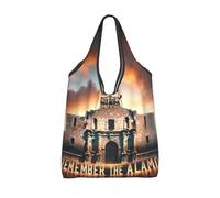 Vortithora Foldable Remember-The-Alamo-Texas Reusable Grocery Shopping Bag, Waterproof Shopping Tote