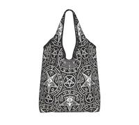 Vortithora Foldable Satanic-Sigil-Baphomet-Pentagram Reusable Grocery Shopping Bag, Waterproof Shopping Tote
