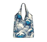 Vortithora Foldable Sea-Blue-Crabs Reusable Grocery Shopping Bag, Waterproof Shopping Tote